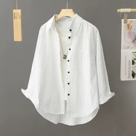 白色纯棉长袖衬衫女春秋款早春Polo领衬衣外套设计感小众别致上衣商品大图