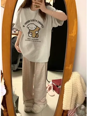 纯棉白灰色设计感短袖t恤女2023新款夏季宽松vintage潮牌半袖上衣商品大图