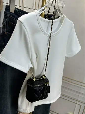 正肩显瘦大领口短袖女百搭加绒加厚内搭打底韩版时尚半袖t恤春秋商品大图