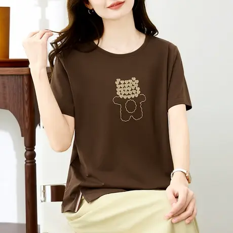 短袖纯棉t恤女夏装2024年新款精致时尚正肩上衣藏肉显瘦体恤衫潮商品大图