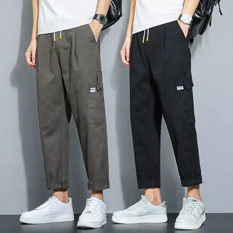 工装裤男纯棉大码潮牌长裤子宽松韩版潮流春秋夏季薄款直筒休闲裤商品大图