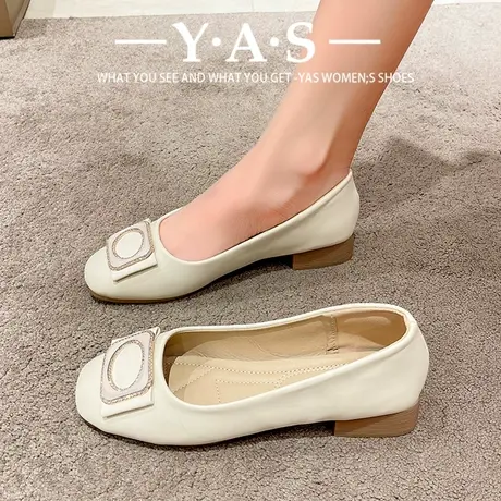 2024年春季新款平底单鞋软皮小皮鞋浅口时尚方头妈妈鞋软底粗跟潮商品大图