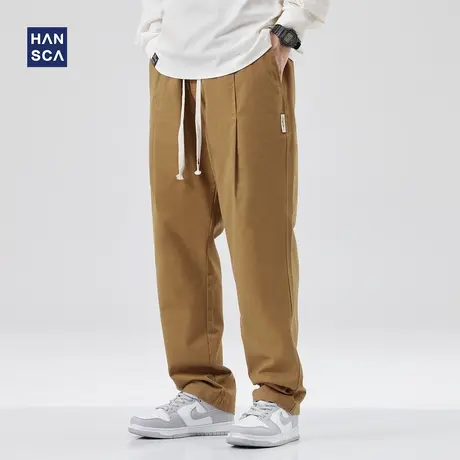hansca直筒休闲裤男春季卡其色日系复古潮流宽松大码帅气工装长裤商品大图