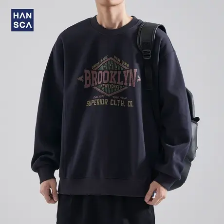 hansca380g加绒卫衣男秋冬美式印花潮牌重磅圆领宽松上衣休闲外套图片