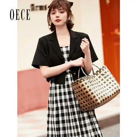 Oece轻薄短袖小西装夏装新款女装可盐可甜复古个性帅气小外套图片