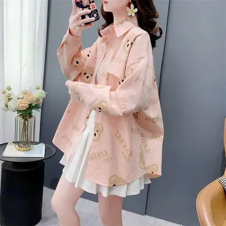 卡通小熊印花衬衫女士春季2024年新款宽松洋气减龄甜美外套上衣潮商品大图