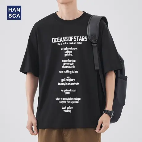 hansca 高街圆领短袖T恤男夏季新款美式潮牌街头大码宽松休闲上衣商品大图