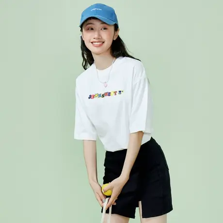 真维斯Z+女装 宽松圆领短袖T恤纯棉百搭男女同款设计感印花上衣X图片