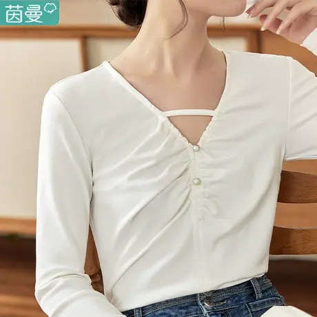 茵曼旗舰店长袖T恤内搭修身打底衫2024新款春秋女装绝美别致上衣商品大图