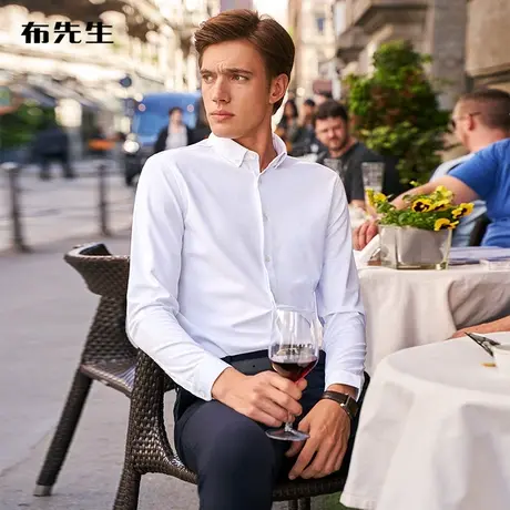 【衬现在】MrBu布先生衬衫式长袖T恤纯色翻领上衣T恤BT10695断码商品大图