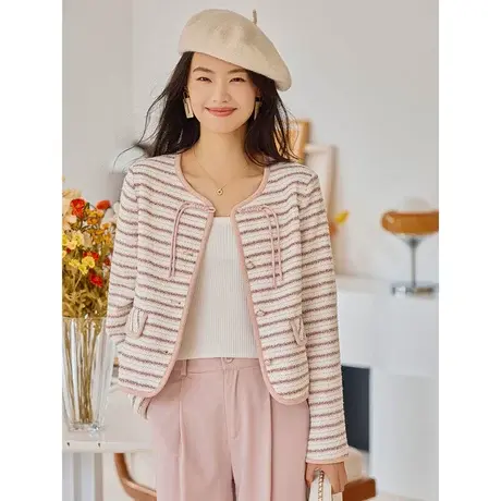 时尚气质长袖外套2023年夏季新款淑女温柔圆领宽松显瘦通勤上衣商品大图