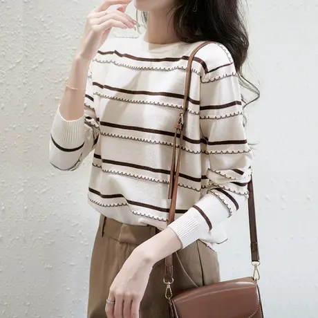 毛衣女2023年新款秋冬宽松设计感条纹打底针织衫上衣洋气复古日系图片