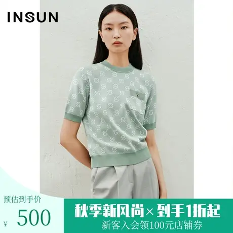 恩裳2023夏季新款复古老花双色提花宽松套头冰丝针织衫女商品大图