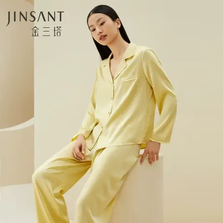 金三塔重磅真丝衣裤套女 100%桑蚕丝桑波缎提花睡衣家居服 新品图片