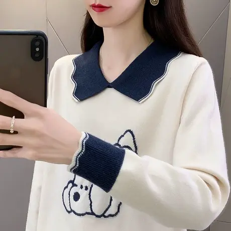 秋装新款2023年娃娃领秋季减龄休闲百搭针织打底衫宽松短款毛衣女图片