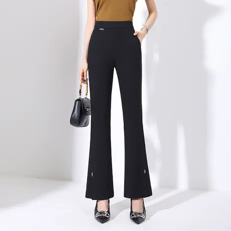 黑色开叉微喇裤高腰休闲裤女夏季薄款长裤2023新款韩版显瘦喇叭裤商品大图