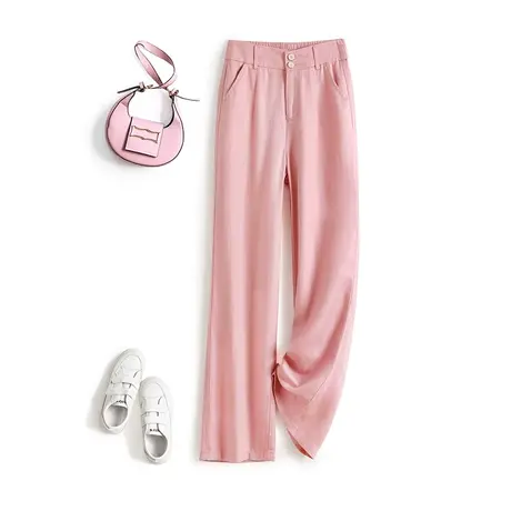 天丝亚麻休闲女裤夏季薄款高腰宽松阔腿裤新款大码垂感舒适凉凉裤图片