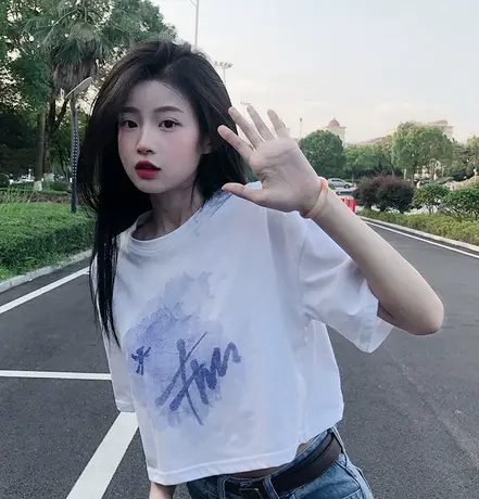 小众设计感高腰露脐短款短袖t恤女2023年新款泫雅风半袖上衣ins潮商品大图