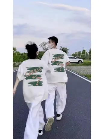 春夏纯棉情侣t恤女大码oversize美式复古百搭上衣ins潮牌小众短袖商品大图