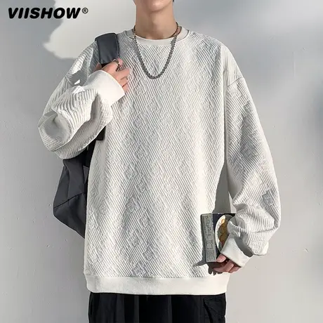 VIISHOW卫衣男春秋新款宽松圆领套头简约百搭休闲潮牌高织长袖T恤商品大图