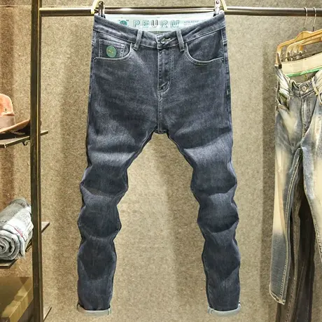 秋季深色牛仔裤男款ins潮牌高端弹力小脚裤耐磨水洗软牛仔长裤子商品大图