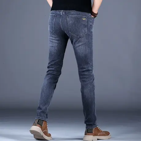 男士裤子春秋薄灰色休闲长裤修身牛仔裤男款2023新款小脚潮牌百搭商品大图