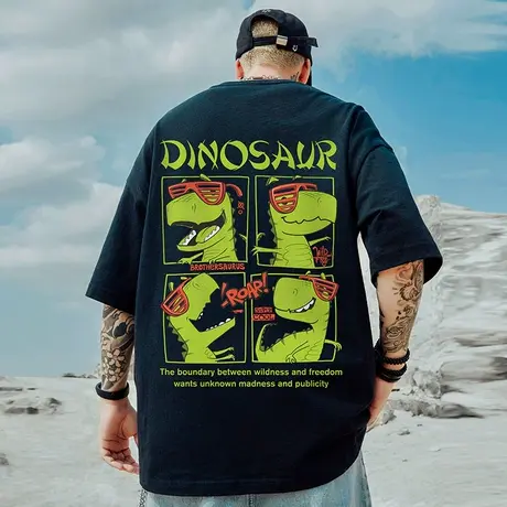 oversize美式重磅潮牌胖子男装大码国潮嘻哈宽松卡通短袖T恤半袖商品大图