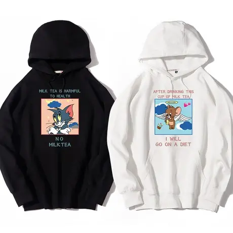 秀洛猫和老鼠设计感小众情侣卫衣春秋冬加绒oversize连帽潮牌男装图片