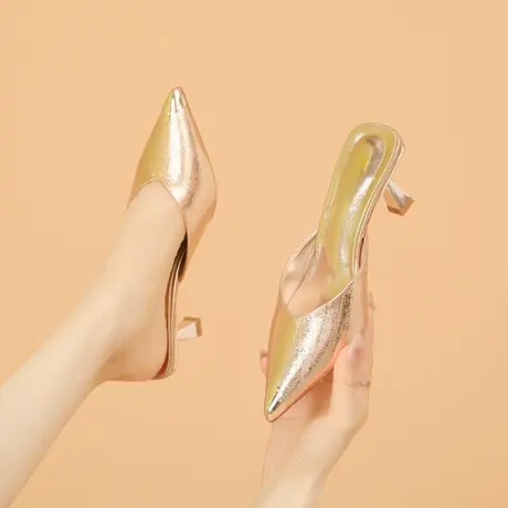 包头半拖鞋女夏季2023年新款时尚外穿一脚蹬穆勒鞋细跟尖头高跟鞋商品大图