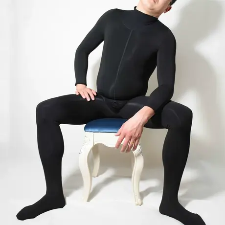 冬季男士加绒连体袜加厚保暖带jj套性感一体紧身开档加绒全身衣男图片