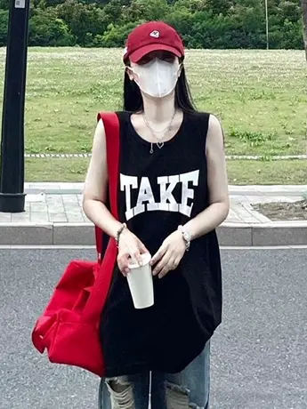 纯棉吊带运动背心无袖t恤女夏季设计感小众外穿宽松法式挂脖上衣商品大图