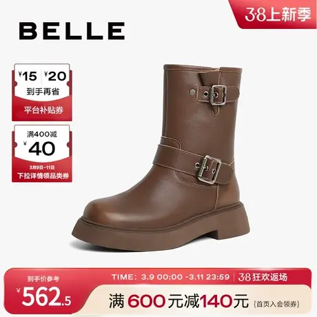 百丽复古朋克风休闲靴女靴2023冬季新款机车靴靴子短靴B1618DZ3商品大图