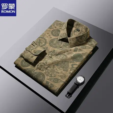 罗蒙男士花衬衫长袖2024新款中青年时尚都市韩版寸衫休闲印花衬衣图片