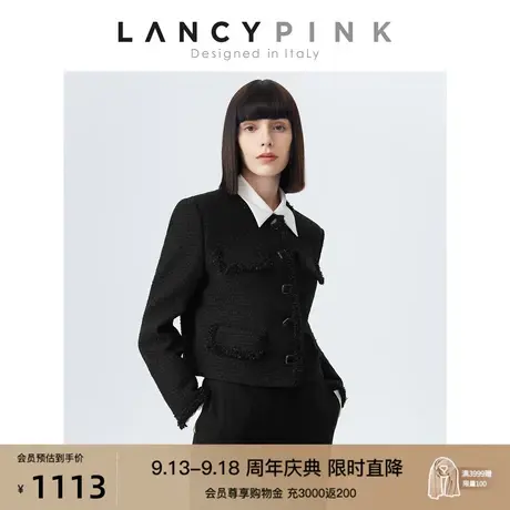 【意大利设计】朗姿小众独特别致外套冬黑色小香风2022冬季新款女图片