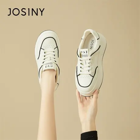 Josiny/卓诗尼小白鞋女2024年新款春季透气内增高复古厚底板鞋子商品大图