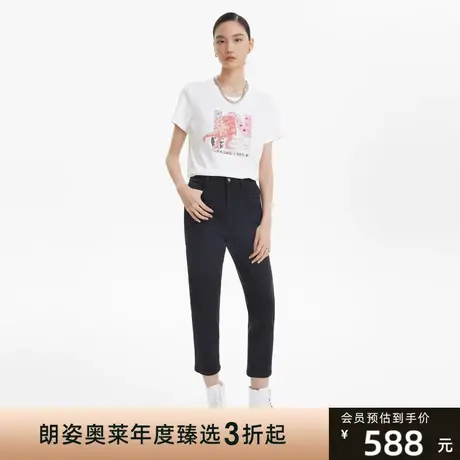 LANCY/朗姿新款印花字母短袖棉T恤圆领通勤休闲宽松瘦女图片