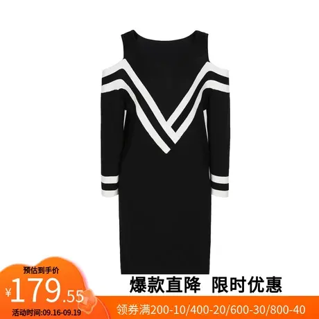 【艾格】2023春季新款女装圆领套头露肩性感直筒宽松针织连衣裙图片
