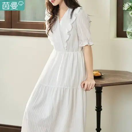 茵曼官方旗舰店法式初恋白色连衣裙女2023夏季新款短袖长裙子因曼商品大图