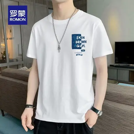 罗蒙男士冰丝短袖T恤夏季薄款印花圆领休闲半袖男装上衣服纯棉体t商品大图