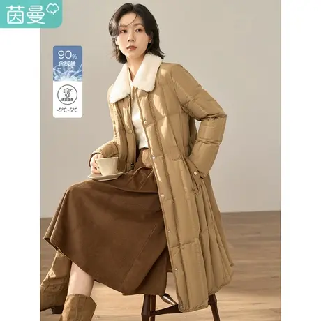 【商场同款】茵曼田园风翻领女冬新款保暖收腰中长款羽绒服图片