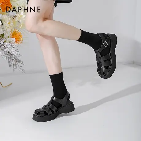 达芙妮罗马凉鞋女夏季2023新款包头厚底洞洞松糕猪笼鞋凉拖女外穿图片