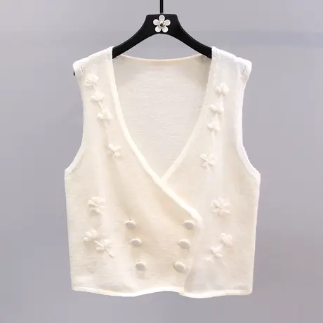 韩系外搭无袖开衫针织马甲女夏季2023新款双排扣设计感坎肩背心商品大图