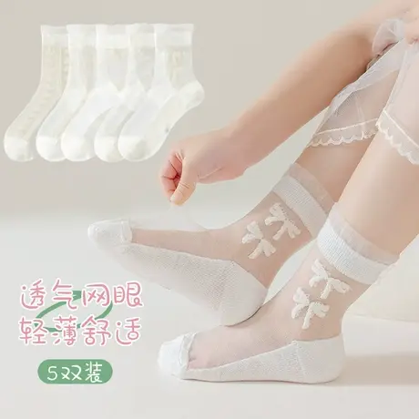 儿童袜子女童夏季薄款甜美玻璃丝袜夏天女孩公主网眼袜透气水晶袜商品大图