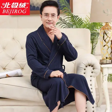 男士睡袍纯棉睡衣套装中老年长袖家居服爸爸大码男休闲宽松夏季款商品大图