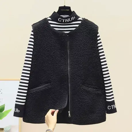 羊羔毛马甲短款2023秋冬新款仿皮毛一体百搭背心外穿坎肩马夹外套商品大图