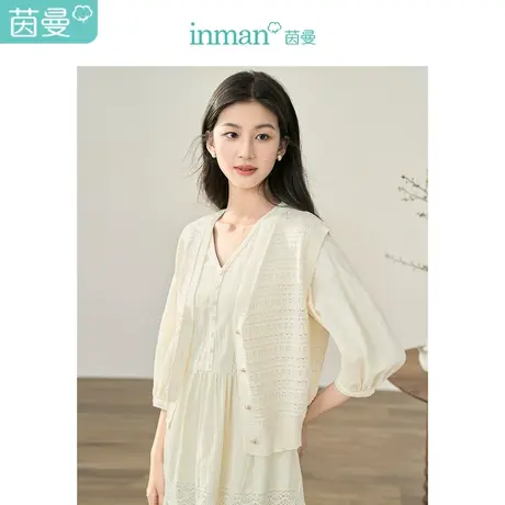 【商场同款】茵曼田园针织马甲2023秋季女装新款V领无袖钩花上衣图片
