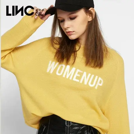 断码清仓金羽杰2023年秋季新款个性胸前字母套头含羊毛短款毛衣女图片