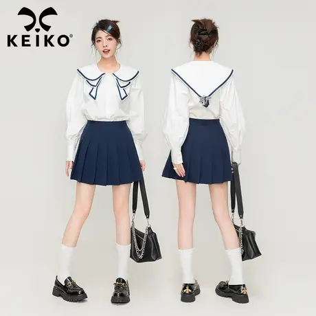 KEIKO少年感蝴蝶领白色衬衫女2023早秋新款韩系学院风长袖上衣商品大图