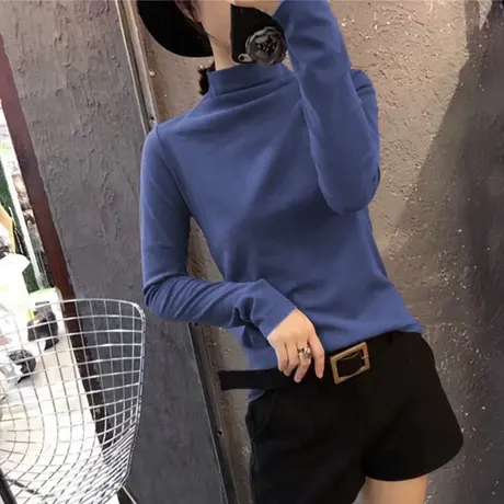 春秋冬季半高领内搭洋气百搭白色长袖t恤加绒保暖上衣打底衫女装图片