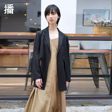 播西服2023秋季新款翻领通勤时尚下摆双开叉西装外套女BDP2XD0340商品大图